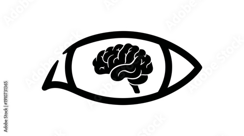 Eye with Brain Icon symbolizing intelligent vision, perception, thought, intellect, insight, and mental processes