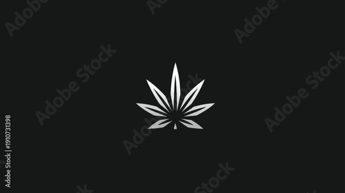 Modern Silver Cannabis Leaf Icon on Black Background. Minimalist Marijuana, Hemp, CBD Plant Symbol for Wellness, Legalization, Medical Use