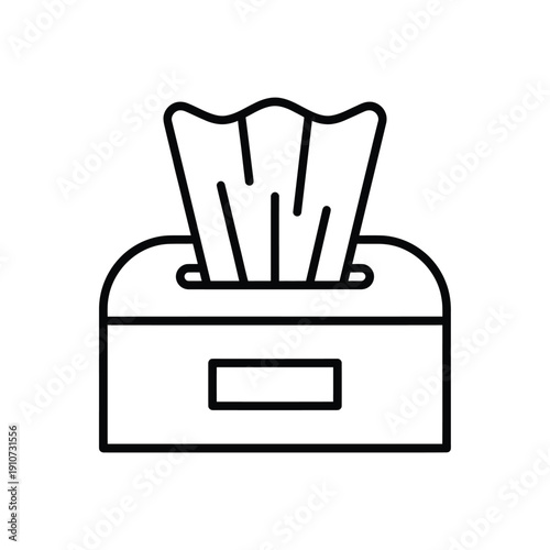 Simple line drawing of a box containing folded paper tissues