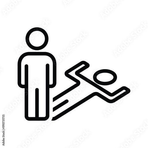Simple line drawing depicts a person and a lying figure