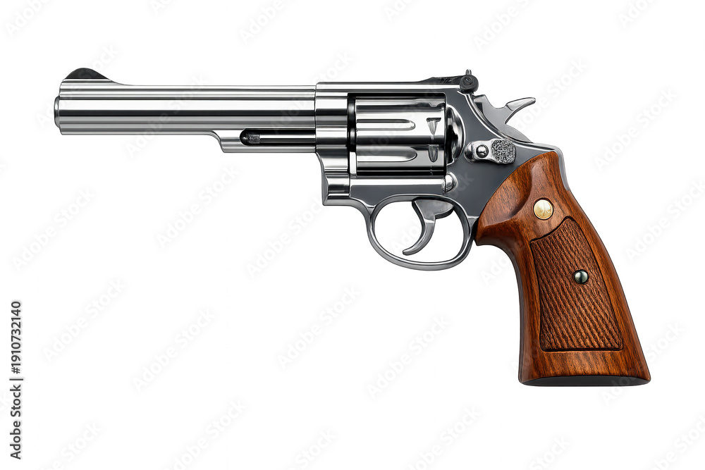 custom made wallpaper toronto digitalChrome revolver with wooden grip, vintage handgun representing protection, security, and firearm ownership laws