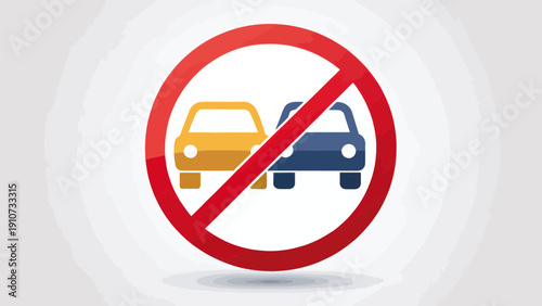 No Overtaking Traffic Sign with Cars