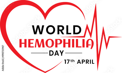 World Hemophilia Day Awareness Banner with Red Heart Shape and Pulse Line on White Background