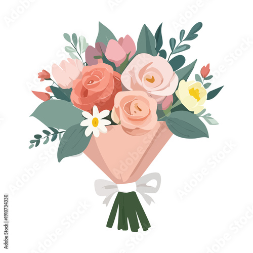 Elegant peach rose bouquet wrapped in brown paper for a special occasion and celebration Plant