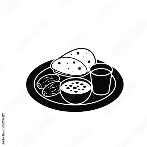 Traditional Ramadan Iftar Meal Plate with Dates and Soup