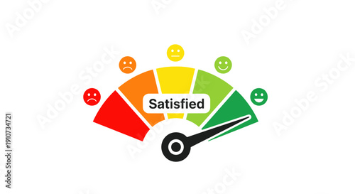 Customer Satisfaction Meter with Smiley Faces and Indicator.