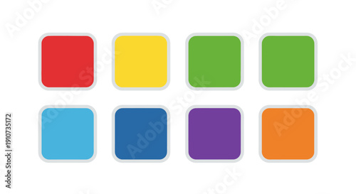 Collection of Colorful Rounded Square Icons in Red Yellow Green Blue Purple and Orange.