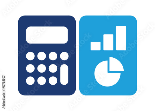 Vector graphic of a calculator and a chart on a white background