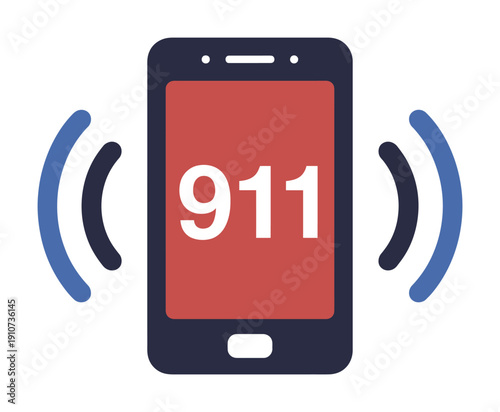 Vector graphic of a smartphone displaying the emergency number 911