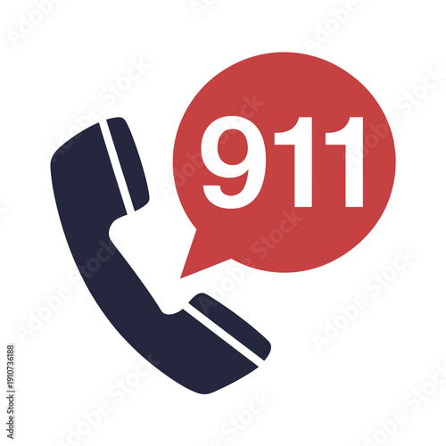 Vector graphic of a phone with a 911 speech bubble icon