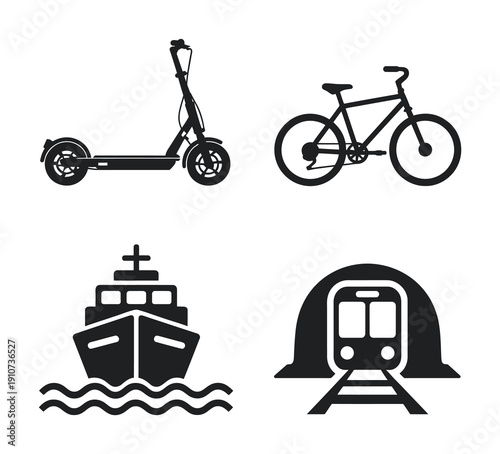 Vector graphic illustration of various modes of transportation icons vector