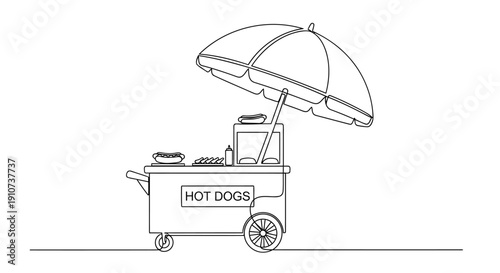 Hot Dog Stand with Umbrella - Minimalist Vendor Cart Vector