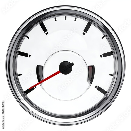 Analog Gauge with Red Needle and Chrome Bezel Illustration.