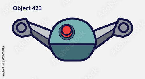 Futuristic robotic device with glowing red center, viewed from front, in a minimalist environment