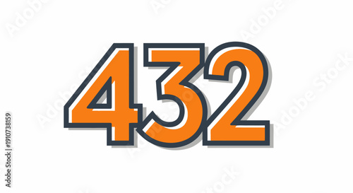 Bold Orange Numbers 432 on White Background, Isolated Numeric Graphic Element