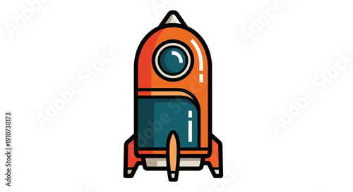 Vibrant cartoon rocket ship with orange and teal colors in a vector illustration