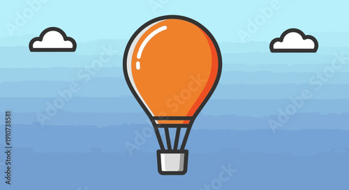 Hot air balloon floating serenely above clouds and water landscape from a distant viewpoint