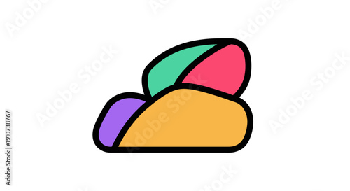 Colorful abstract illustration of rounded shapes in a clustered arrangement from a direct viewpoint