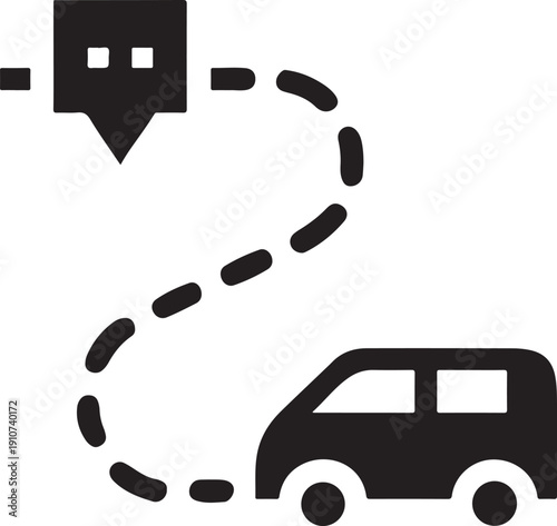 Road trip journey on map illustration, car travel route to destination marker point