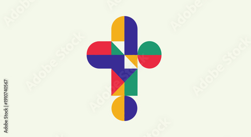 Colorful Cross Symbol with Geometric Shapes.