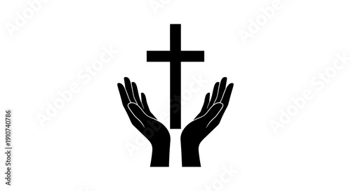 Hands Holding Christian Cross Symbol Faith.