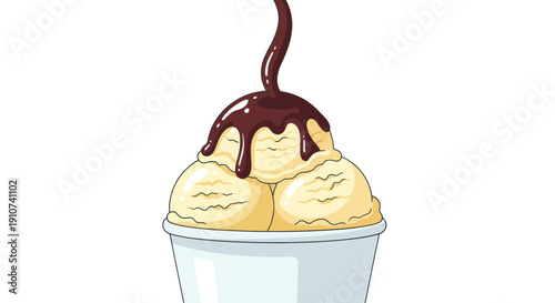 Delicious Vanilla Ice Cream Sundae with Chocolate Sauce.