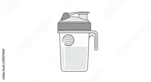 Clear Plastic Shaker Bottle with Gray Lid and Handle.