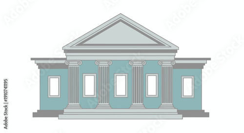 Flat illustration of a classical building with columns and pediment.