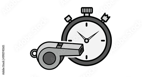 Stopwatch and Whistle Illustration: Timekeeping and Signaling Tools.
