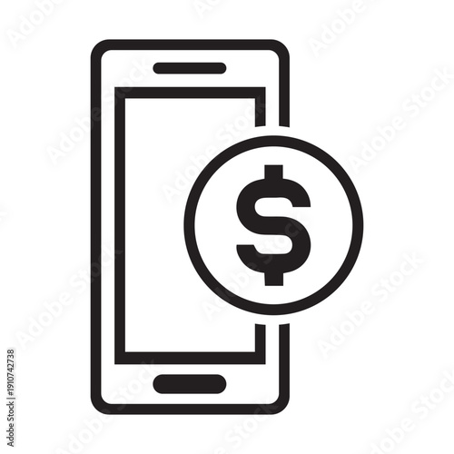 A sleek minimalist icon of a smartphone paired with a dollar sign symbol, illustrating mobile banking, digital payments, and finance.