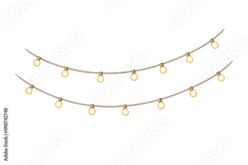 Warm String Lights Garland Isolated, Cozy Decorative Hanging Bulbs Illustration