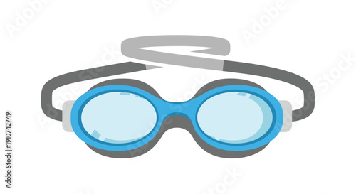 Blue Swimming Goggles with Gray Strap Isolated Illustration.