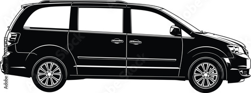 Modern minivan silhouette side profile vector illustration family passenger vehicle isolated automotive transport design on white background