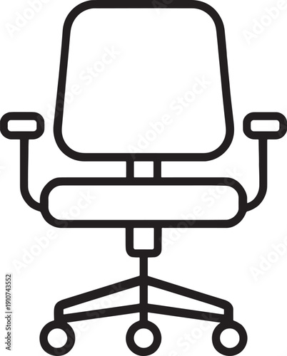 Simple office chair icon with wheels and armrests on white