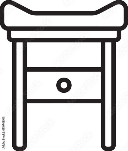 Simple black line drawing of a nightstand with one drawer  furniture icon
