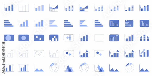 Collection of blue interface icons representing data and connectivity