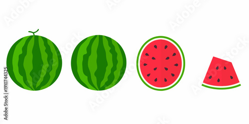 Four depictions of watermelons in varying stages of completeness