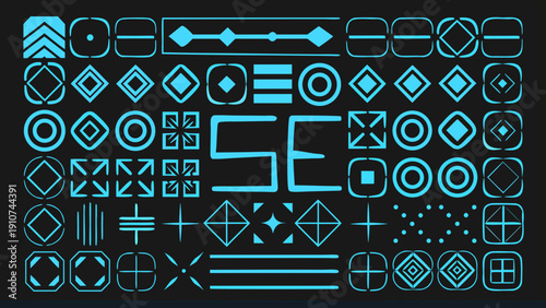 Abstract geometric patterns in teal and black a digital design element