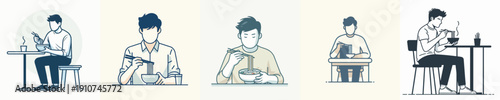 Vector Illustration of a Man Eating Noodles