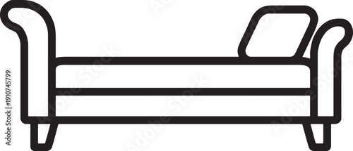 Simple line drawing of a couch with two seats and armrests