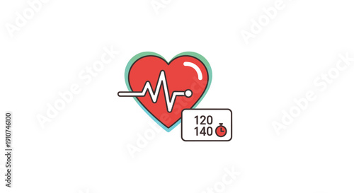 Animated Red Heart with EKG Line and Blood Pressure Reading.