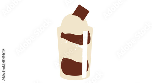 Layered Chocolate and Cream Dessert Drink Illustration with Chocolate Stick.
