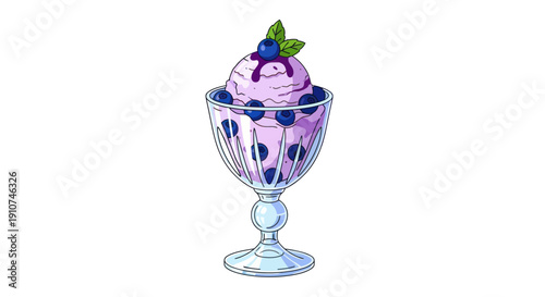 Delicious Blueberry Ice Cream Sundae in Elegant Glass.