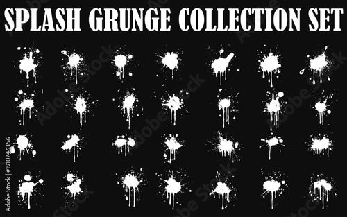 White Ink splashes and drops. Grunge ink splatter, white blots and splashes. Artistic ink spots  illustration set