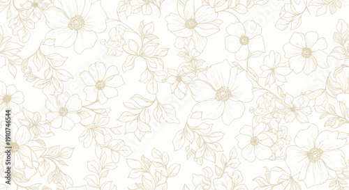 Subtle Light Floral Outline Pattern Seamless Background Texture Design.