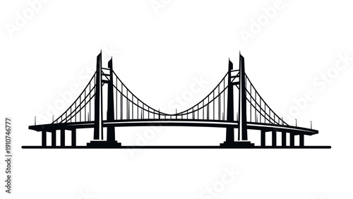Suspension Bridge Silhouette Simple Design Illustration.