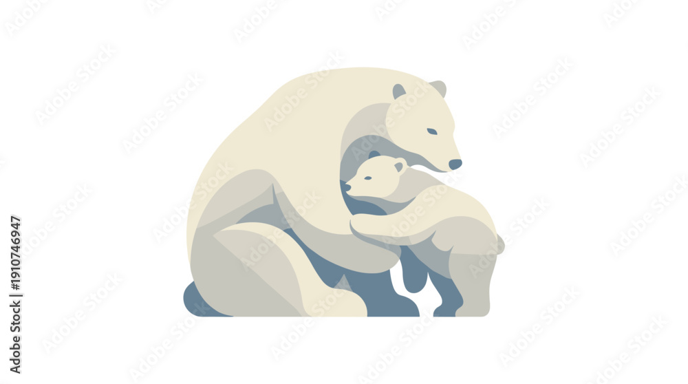 Obraz premium A mother polar bear and her cub.