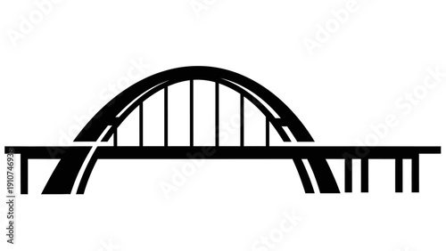 Black Silhouette of Arch Bridge Illustration.