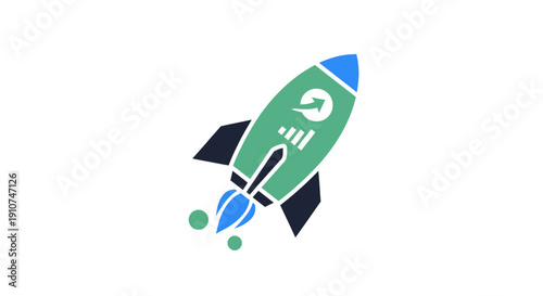 Green and Blue Rocket Ship with Graphic Elements.