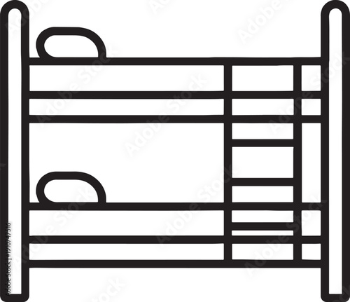 Simple line drawing of a bunk bed with ladder and railings